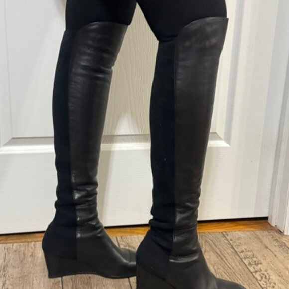 Stuart Weitzman Blaire over the knee black leather Wedge boots size 9 - Picture 2 of 16